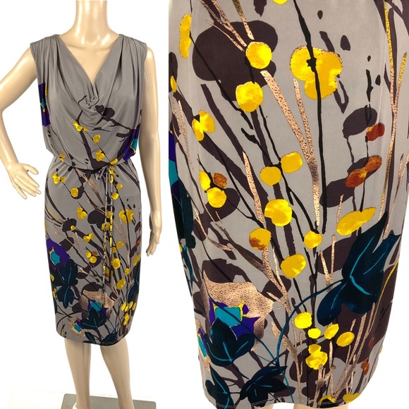 JONES NEW YORK Draped Neck Midi Dress Tie Waist - Picture 4 of 8